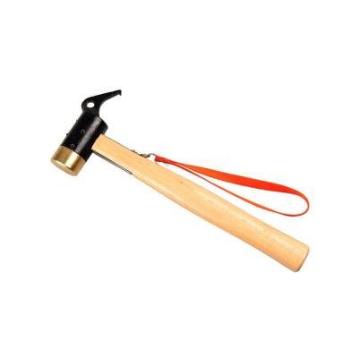 China Outdoor Peg Hammer Camping Copper Hammer With Wooden Handle Multifunctional Tent Peg Hammer for sale