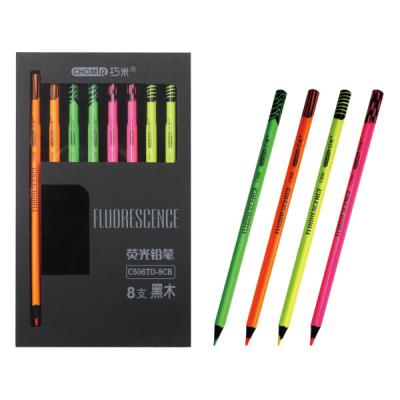 China Art Painting Accept OEM Black Wooden Fluorescent Pencils Each box contains four color drawing color pencil set for sale