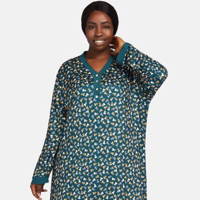 China Hot Sale Thermal Long Sleeves Extra Long Print Sleep Summer Night Dress Plus Size Women's Clothing Pattern Sleepwear Nightgown for sale