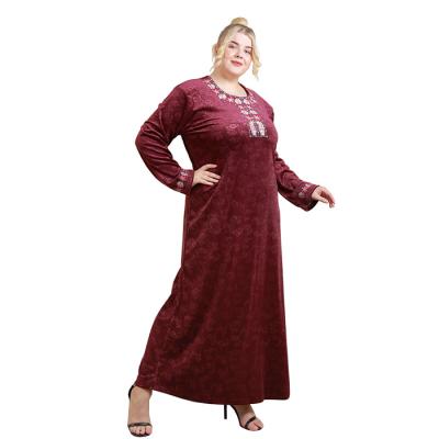 China Flower Print Women Thermal Red Winter Velvet Maxi Updraft And EmbroiderySlim Soft Style Fitted Style Long Sleeves Nightgown for sale