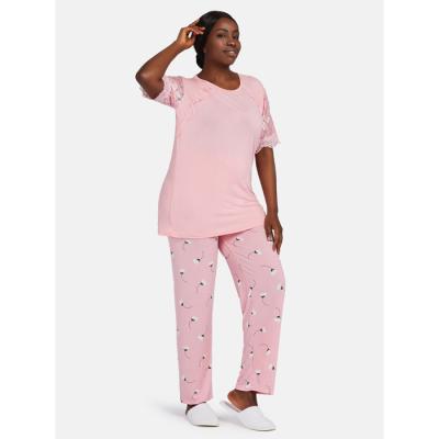 China Hot Sale QUICK DRY Big Size Pajamas Women Plus Size Round Neck Modal Casual Solid Loosely Printed Two Piece Pajamas For Set Women for sale