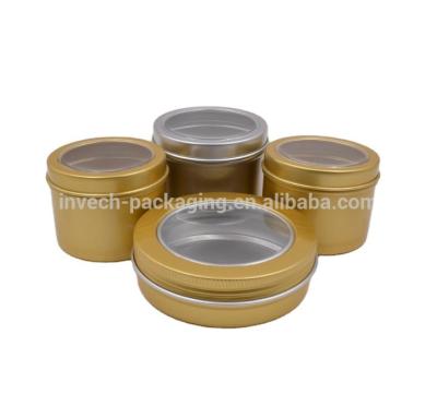 China Wholesale Gold Tea Candle Metal Tin 2 Ounce With Clear Lid for sale