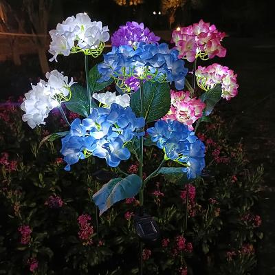 China 3 Hoofden Bloem Zonne-Hortensia Lampen Buiten Tuin LED Simulatie Bloem Lampen Te koop