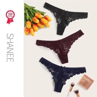 China SHANEE Floral Lace Thong Antibacterial Panties Set For Women PT2102006-PTT-PTC-QS for sale