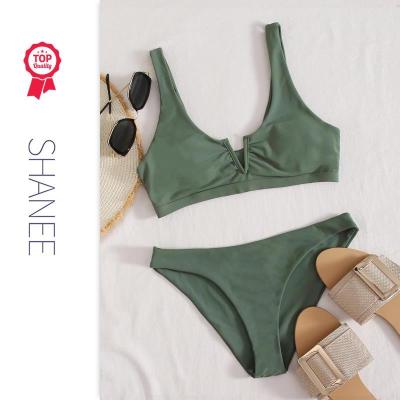 China SHANEE Solid nylon V nylon wired bikini swimsuit for women BK2103122 for sale