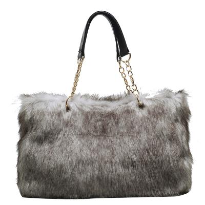 China Fashion Women's Faux Fur Tote Handbag Women Handbags Ladies Tweed Shoulder Bag Chain Shoulder Bag Woolen Luxury Large for sale