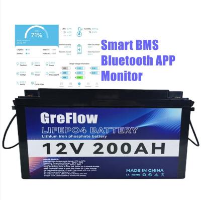 China good quality GreFlow with LCD monitor and smart BMS 12v lifepo4 200ah 300ah solar battery lithium ion batteries for 200Ah street light for sale