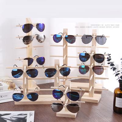 China The Store Display Stand Glass Shelf Solid Wood Sunglasses The Display Stand Sunglasses Divider Bracket Glass Wooden Frame for sale