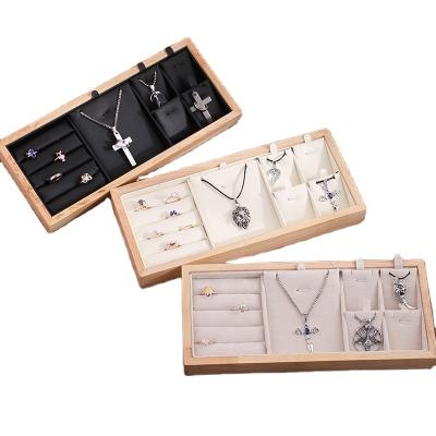 China Wooden Edge Ring Earrings Necklace Display Tray Multifunctional Black and White Leather Easy Storage for sale