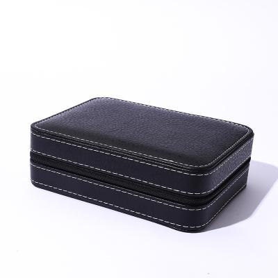 China Classic Black Leather 2/4/8-Bit Embedded Portable Watch Travel Storage Bag for sale