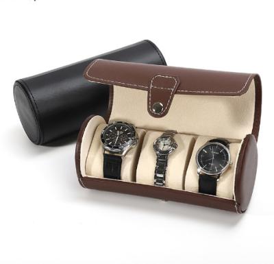 China Easy Storage Portable Dustproof Cylinder Simple Leather Watch Band Storage Display Box for sale