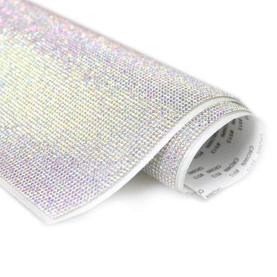 China Pointback 240X400mm Hot Selling Self Adhesive Iron On Sticker Rhinestone Sheet Bling Decoration For Garment for sale