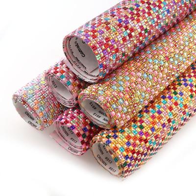 China Rhinestone Resin Pointback 24*40cm Various Color Hot Fix Transfer Applique Mesh Design Trim Hot Fix Sheet for sale