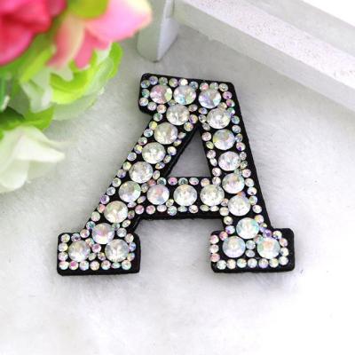 China 1pcs A-Z Rhinestone English Alphabet Letter 3D Applique Iron On Patch For Clothing Badge Shoes Garment Embroidery Patches for sale