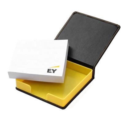 China Custom Hardcover Book Favor Box For Sticky Notes Folding Cube With Genuine Leather Notepad Promotion Notepad With Gift Paper Box for sale