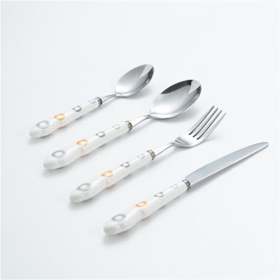 China China Manufacturers 4pcs Wedding Silver Spoon Knife Kitchens Sustainable Stainless Steel Dinner Forks Bulk Flatware With Decal Handle for sale