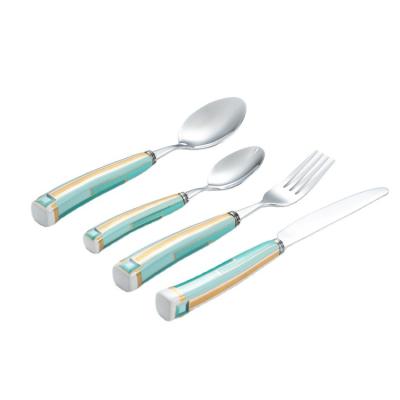 China Durable Home Kitchen 4PCS Mirror Polished Ceramic Handle Fork Knife Silver Cutlery Cutlery Set Stainless Steel Flatware for sale