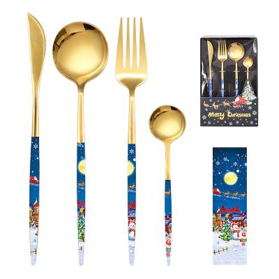 China New Design 4pcs Mirror Polish Stainless Steel Gift Viable Luxury Gold Silverware Silverware Set With Custom Handle for sale