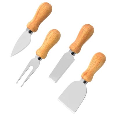 China Factory Price Liveable Home Kitchen Gifts Spreader Fork 4pcs Cheese Slicer Cutter Direct Cheese Knife With Oak Wood Handle for sale