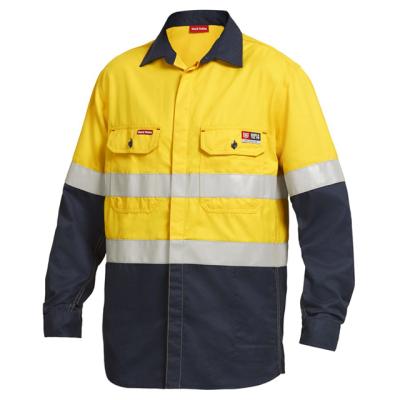 China Hi-Vis Flame Retardant Two Tone Cotton Drill Shirt with 3M Tape Long Sleeve for sale