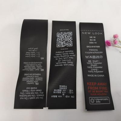 China Viable Custom Design Recycled Satin Printed Apparel Care Label Key Neck Labels For Shoes Suitcase Garment for sale