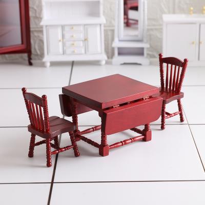 China Foldable Mini Toy Doll House Miniature Dining Table Diy Dollhouse Furniture Kitchen Living Room Wooden Scene Toy Model for sale