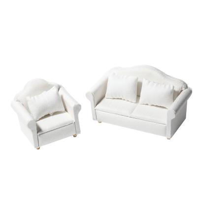 China Miniature Dollhouse Sofa Set White Fabric Sofa Accessories 1:12 Miniature Furniture Living Room Model Mini Toy Dollhouse Couch Furniture Toys for sale