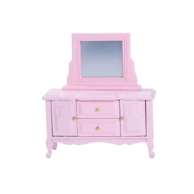 China Mini Toy 1:12 Doll Room Diy Vanity Furniture Wooden Counter Bedroom Dressing Table With Mirror Dollhouse Furniture for sale