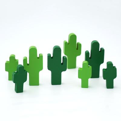 China Simulation Desert Cactus Mini Building Block Toy For Wooden Doll Room Educational Wooden Toys Wholesale for sale