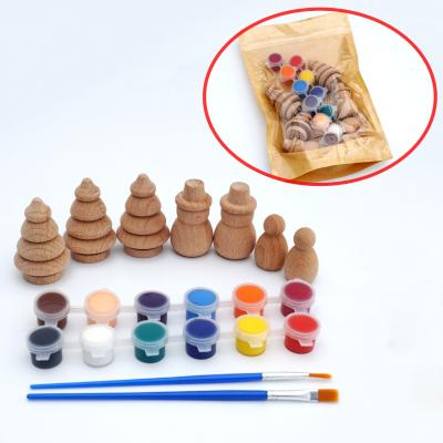 China Mini Toy Creative Paint Diy Doodle Toys Acrylic Wooden Children Christmas Tree Snowman Graffiti Wooden Unfinished Toy for sale