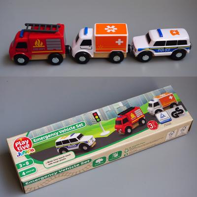 China Mini Toy Kids Wooden Toys Set Police Car Ambulance Fire Truck Vehicles Set Toy Educational Traffic Toys for sale