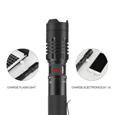 China Rechargeable Emergency Power Bank Led Flashlight 18650 Battery USB Flashlight Torch for sale