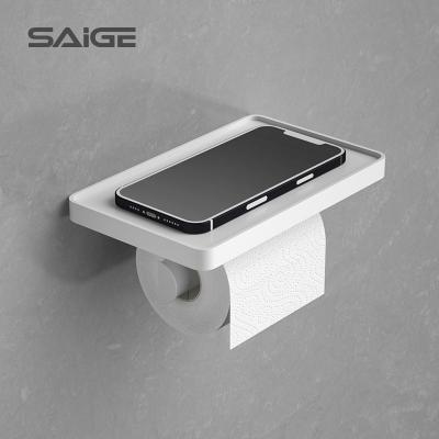 China Modern Saige New Wall Mount Black Washroom Tissue Paper Holder with Phone Shelf for sale