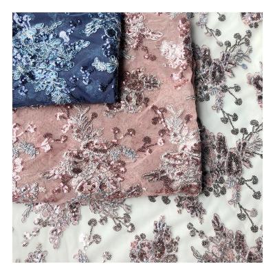 China High Quality Breathable Metallic Sequin Embroidery Mesh Fabric For Dress Women Shirt Dance Dress Cloth for sale