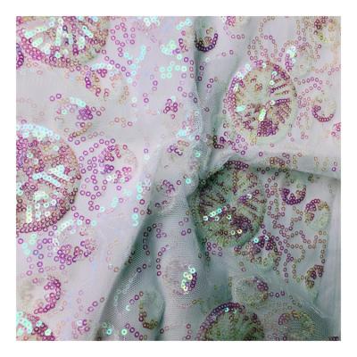 China Breathable New Design Floral Sequin Embroidery Mesh Fabric  For Women Shirt Clothing And Dance Dress Fabric for sale