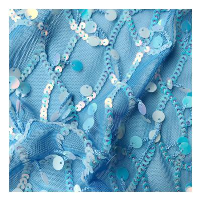 China Breathable 2023 High Quality Iridescent Sequins stretch Mesh Fabric Embroidery Fabric For Dance Dress  Women Shirt Clothing for sale