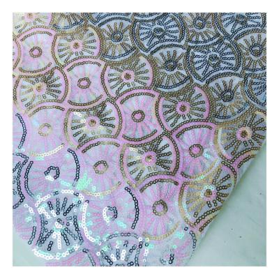 China Breathable New Design Floral Sequin Embroidery Mesh Fabric  For Women Shirt Clothing And Dance Dress Fabric for sale