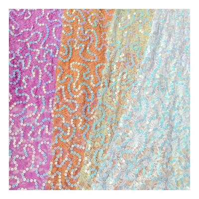 China 2023 hot sale metallic sequin stretch floral lace fabric for women dress apparel and dance fabric for sale