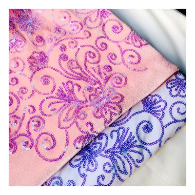 China High quality metallic hot sale sequin swirl velvet fabric embroidery fabric for women dress clothing and dance fabric for sale