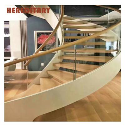 China Contemporary diy install indoor stair step stair case solid wood with spiral stair glass railing for sale