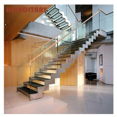 China Minimalist Outdoor Home Folding Stairs Railings Straight Staircase With Tempered Glass for sale