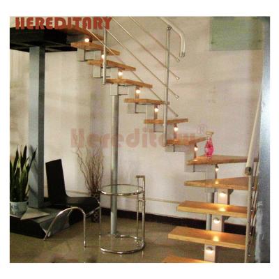 China Prefab Models L Shaped Staircase Inside Indoor Metal Stringers With Led Stair Light for sale