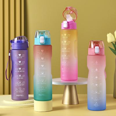 China Tritan 32oz BPA Free Gym Fitness Leak Proof Wide Mouth Viable Motivational Sports Plastic Water Bottle With Time Marker for sale