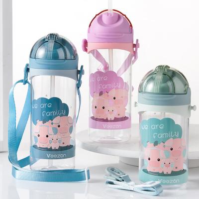 China Eco Friendly Sustainable BPA Free Plastic 350ml Water Bottle For Kids With Lid And Straw Straps for sale