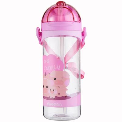 China 500ml Kids Sustainable Water Bottle BPA FREE Kids Plastic Water Bottle With Straw And Strap With Custom Logo for sale