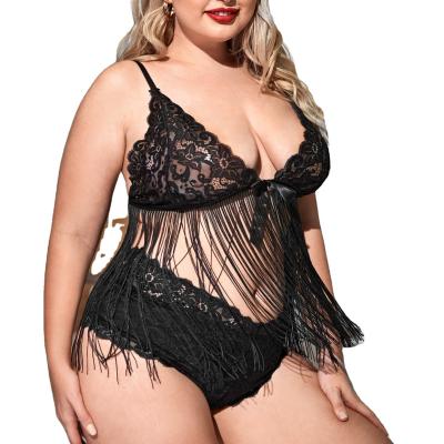 China Lace Up Lingerie 2022 Women Black Sexy Lingerie Set Lace Plus Two Piece for sale