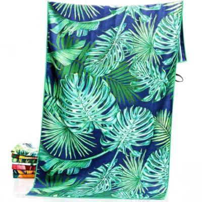 China Sustainable Waffle Custom Printed Tropical Beach Towel No Sand for sale