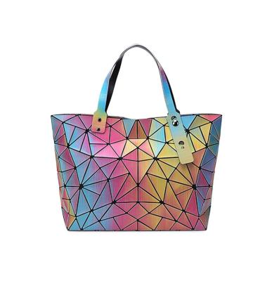 China Daily Used Japan and South Korea Trend 3D Rainbow Laser Handbag Folding Rubik's Cube Geometry Large Capacity Shoulder Bag for sale