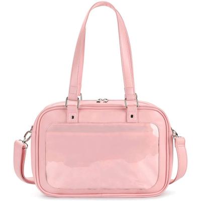 China Custom Made Tote Handbags Women Bags Clear Soft Leather Ladies Daily Used Fashionable Window Ita Bag Pink for sale