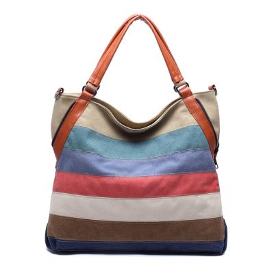 China Horizontal Ladies Daily Used Logo Designer Shoulder Bag Custom Made Canvas Stripe Handbag Leisure for sale